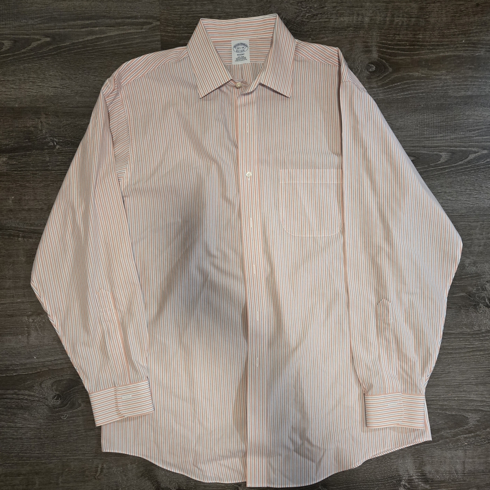 Brooks Brothers Regent Mens 16.5x34 orange stripe  Non-iron Supima Cotton Shirt